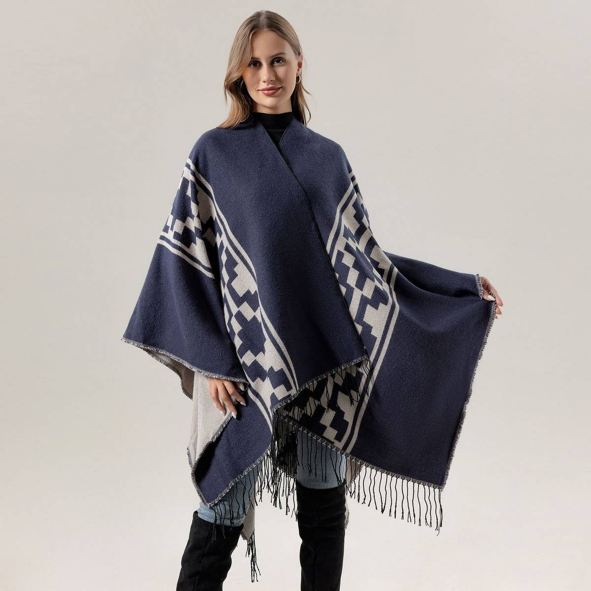 Warm Outer Wear Thickened Tassel Slit Cape_Cwasc2169