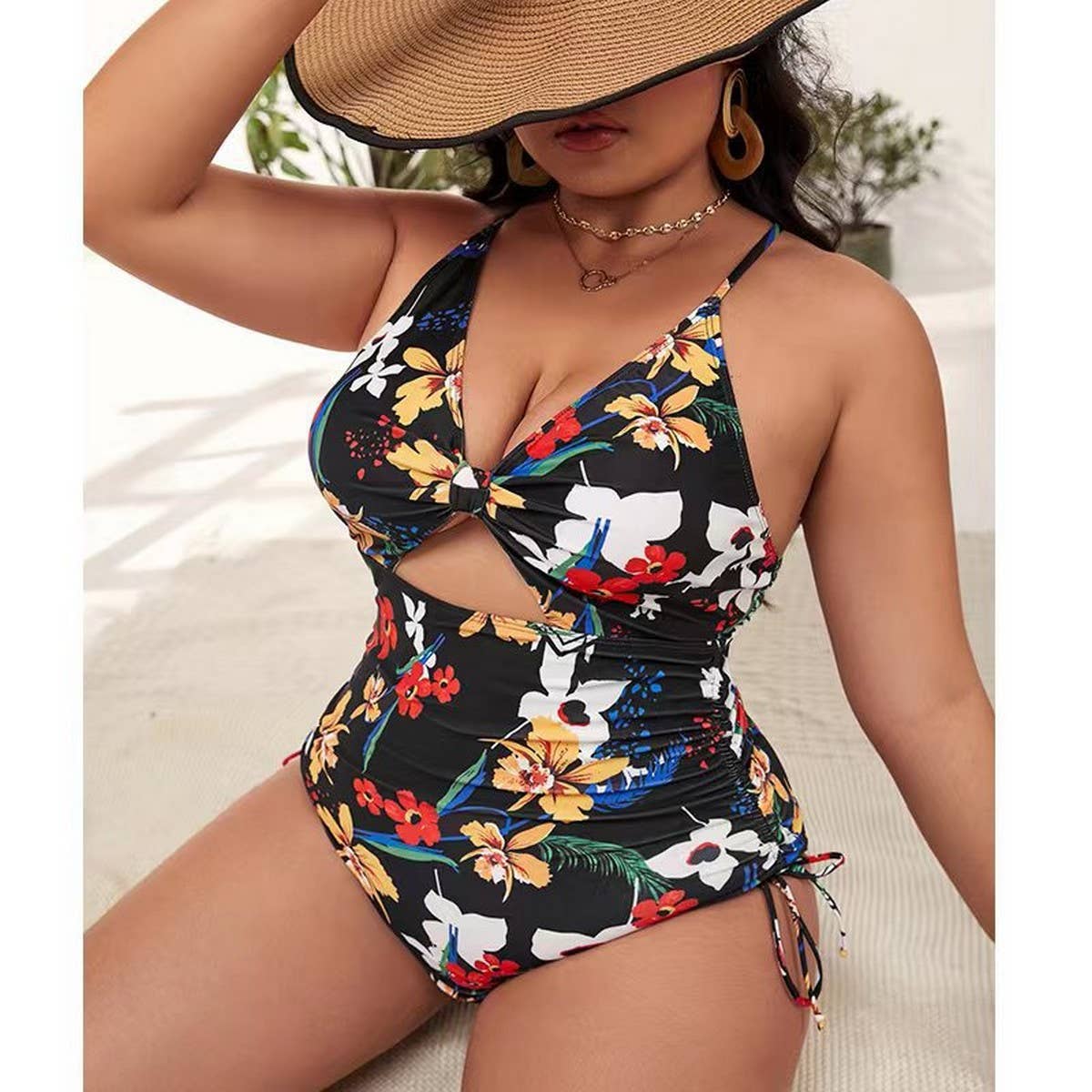 LARGE SIZE HOLLOW ONE PIECE BIKINI SWIMSUIT_CWMW0600