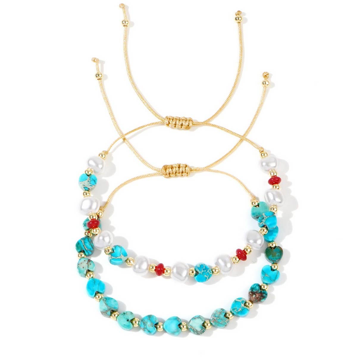 SEMI PRECIOUS STONE IMITATION PEARL HEART BRACELET_CWMM3814