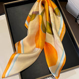 SILK RIBBON SCARF ORANGE FLORAL LONG NECK WRAP_CWASC0550