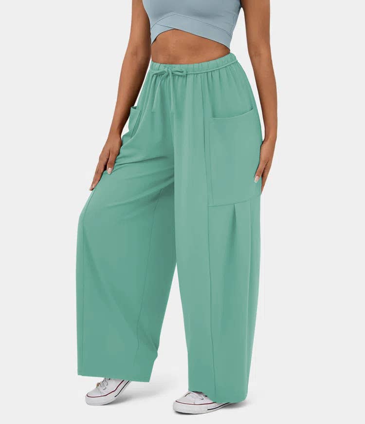 Stylish Elastic-Waist Pleated High-Waisted Pants