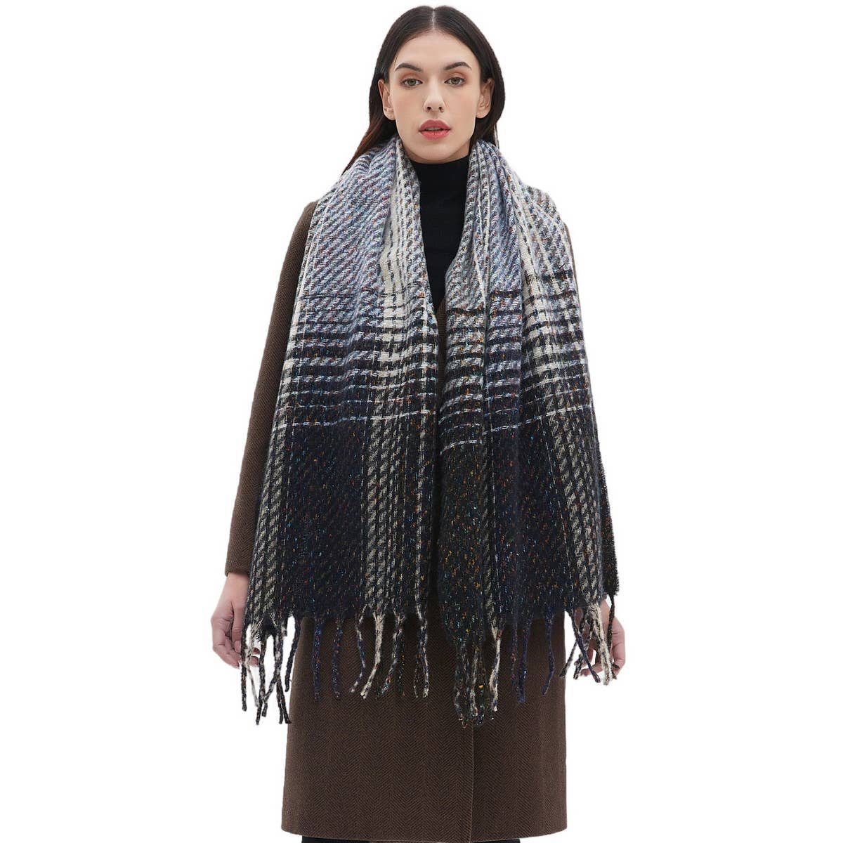 GRADIENT FRINGE SCARF FALL WINTER JACQUARD WRAP_CWASC0874
