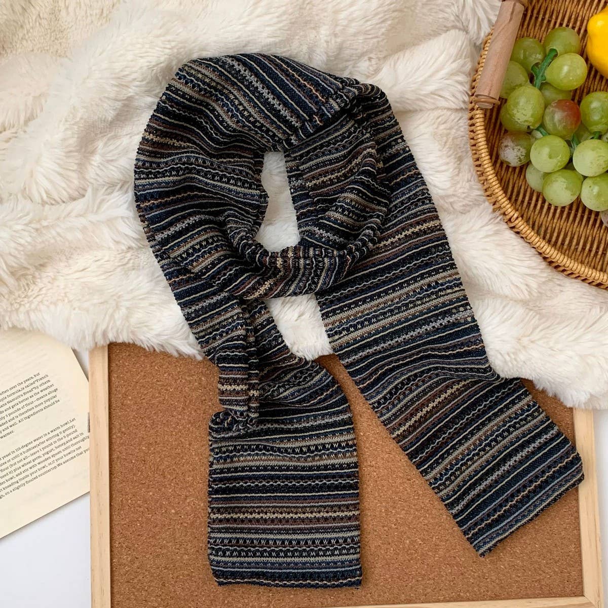 Retro Knit Stripe Scarf Colorblock Long Wrap_Cwasc03023