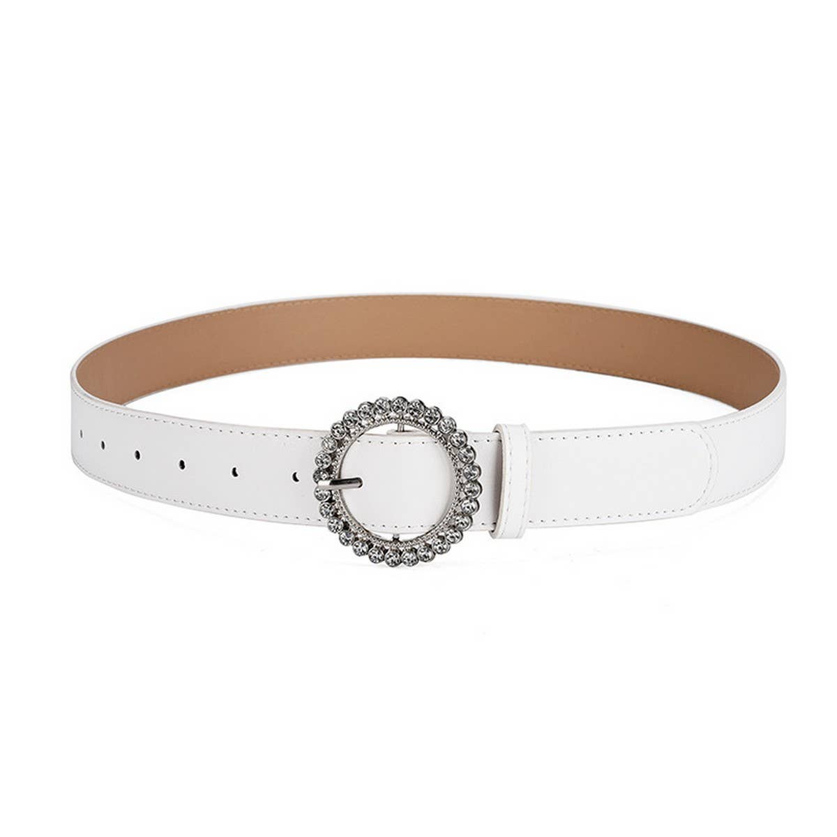 ROUND BUTTON CRYSTAL INLAID SOLID COLOR BELT _CWASC0575