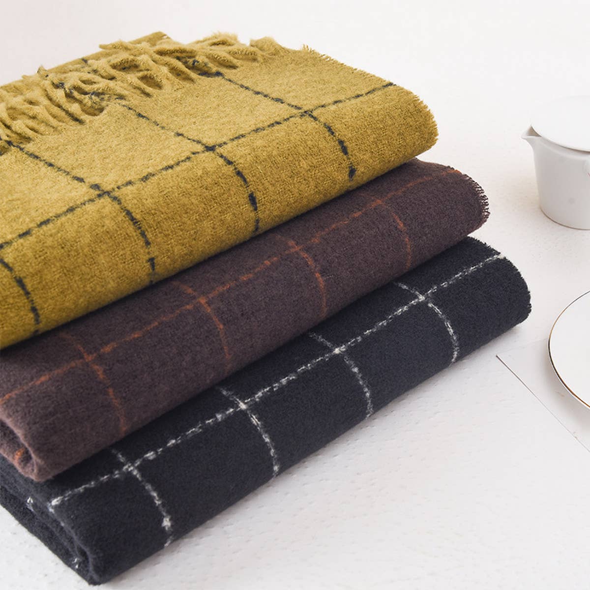 DOUBLE SIDED PLAID SCARF FOR WOMEN WINTER CHIC_CWASC0401