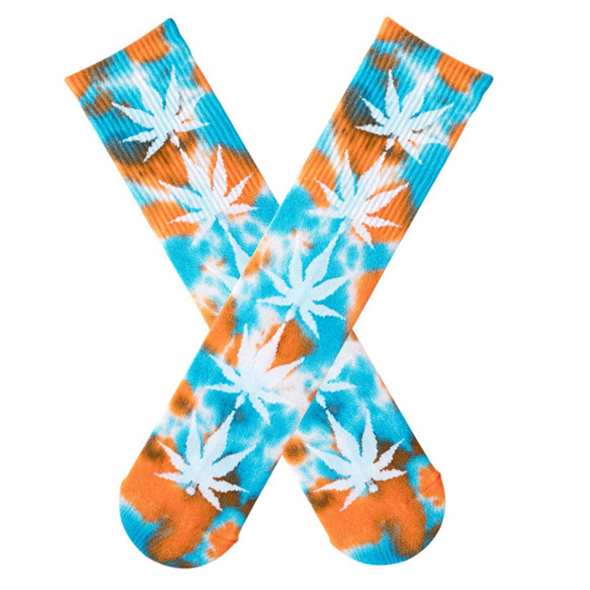 Tie-Dyed Maple Leaf Pattern Socks_Cwms0253