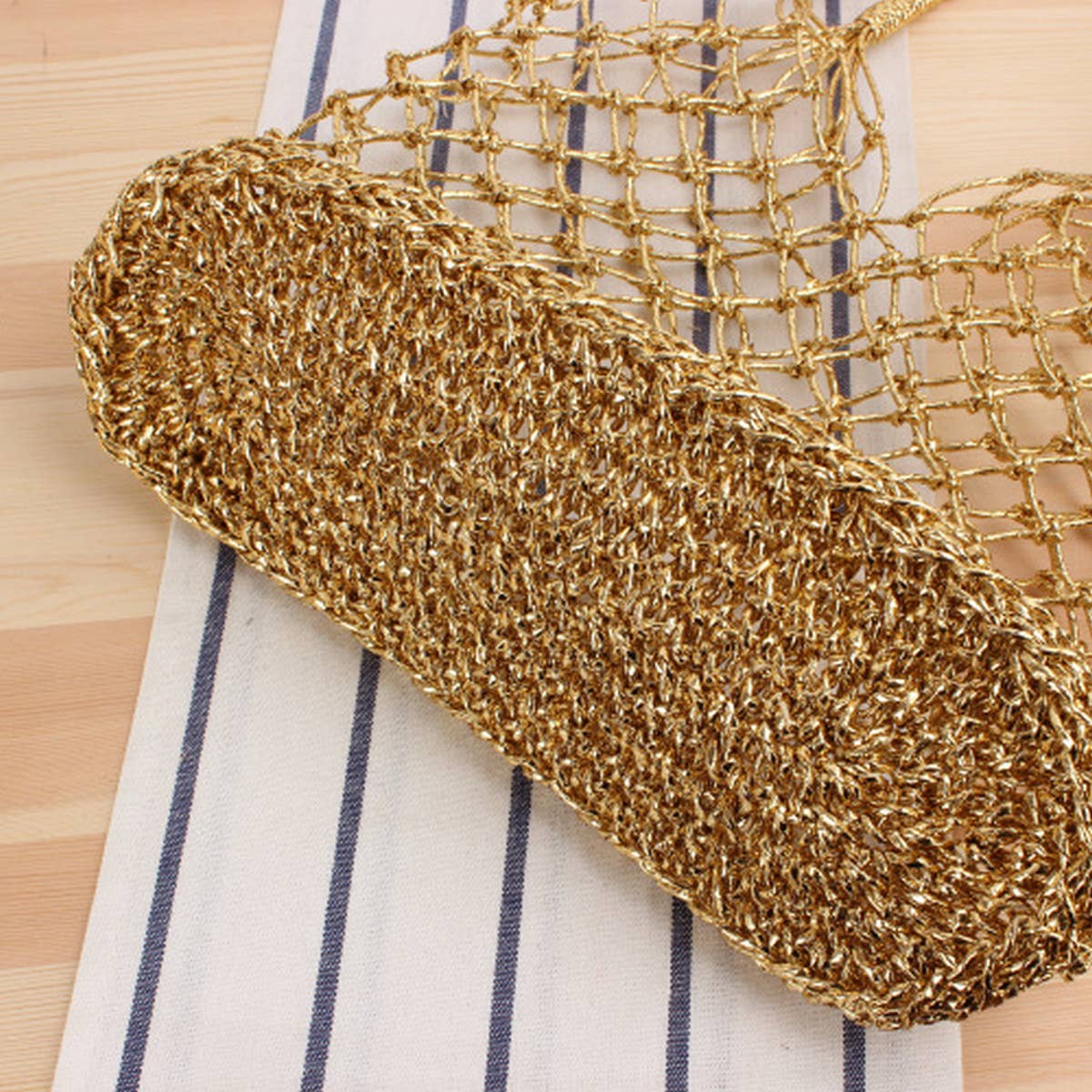 GOLD AND SILVER THREAD HANDMADE CROCHET BAG_CWAB2097