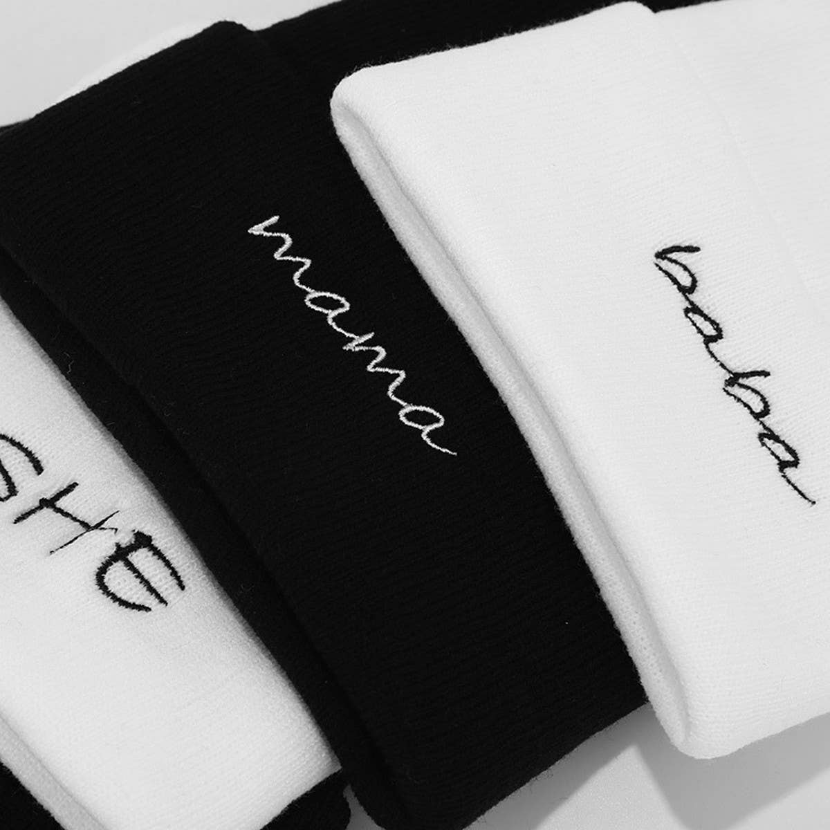 MOM DAD COUPLE KNITTED HAT WITH LETTER EMBROIDERY_CWAH2071