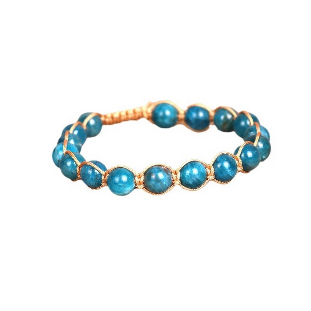 BLUE ROUND BEADS STONE BEADS BRAIDED BRACELETS_CWAJE3951