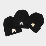 CUTE PUPPY HEAD KNITTED HAT WITH CURLED BRIM_CWAH2068