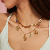 SUNFLOWER STONE PENDANT NECKLACE STAINLESS STEEL_CWMM8870