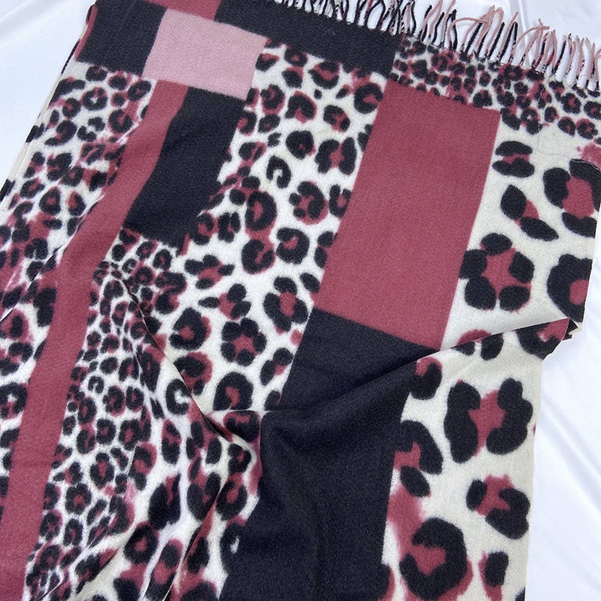 LEOPARD COLORBLOCK SCARF WARM TASSEL WINTER WRAP_CWASC1458