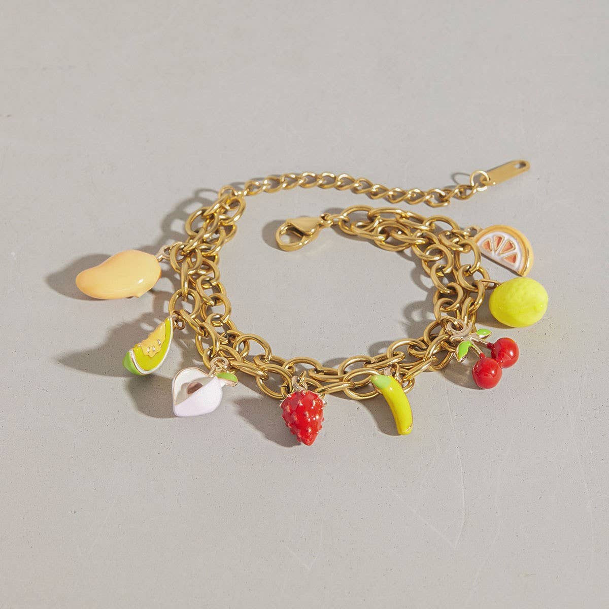 DELICATE 18K GOLD DOUBLE CROSS CHAIN BRACELET_CWAJE4748