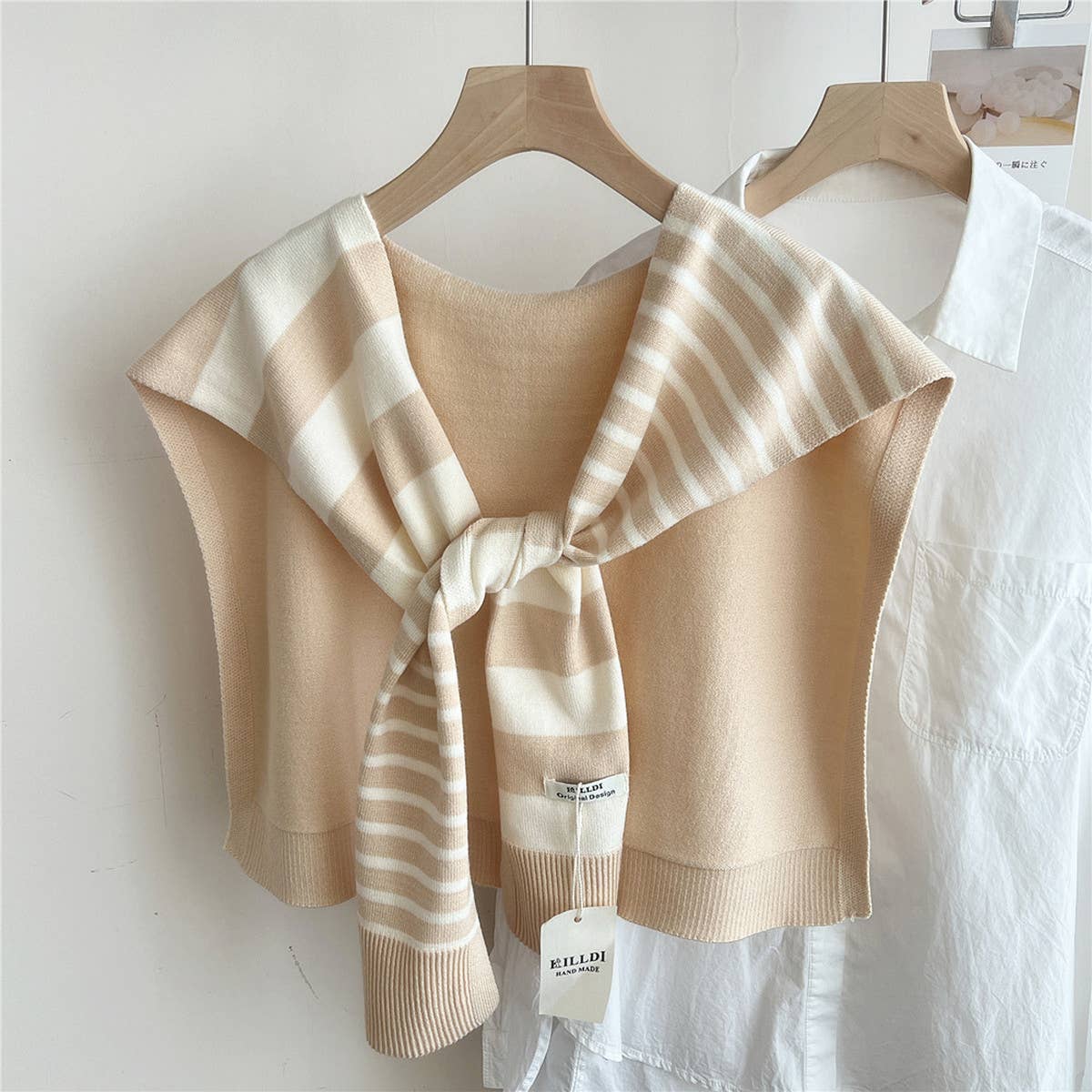 STRIPED KNIT SHAWL NECK SHOULDER WRAP_CWASC0843