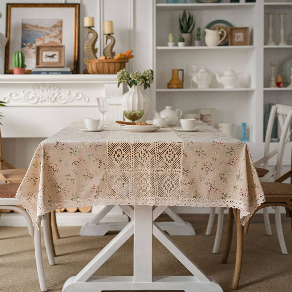 PINE BRANCH PRINT HOLLOW PATCHWORK TABLECLOTH_CWMM0968