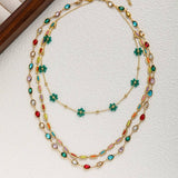 COLORFUL BEADED NATURAL STONE THREE LAYER NECKLACE_CWMM3681