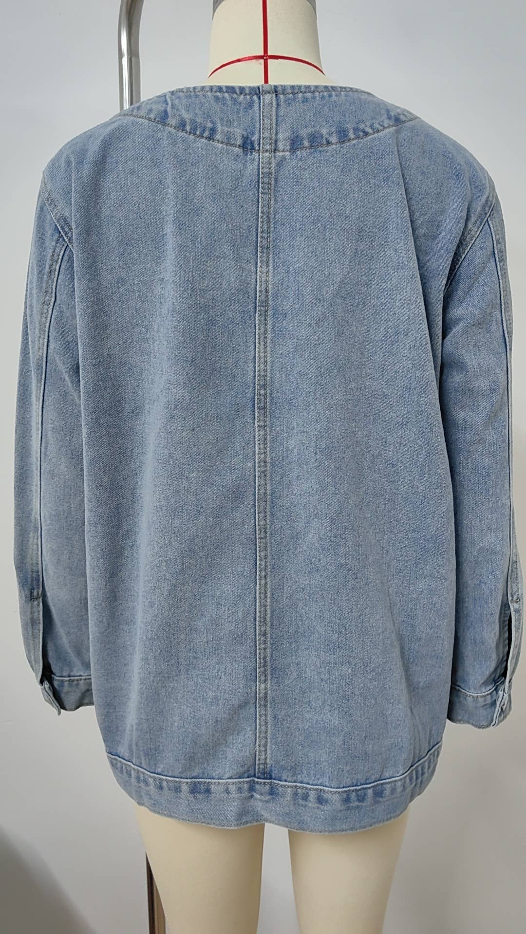 Washed Long Sleeve V-Neck Denim Coat Top