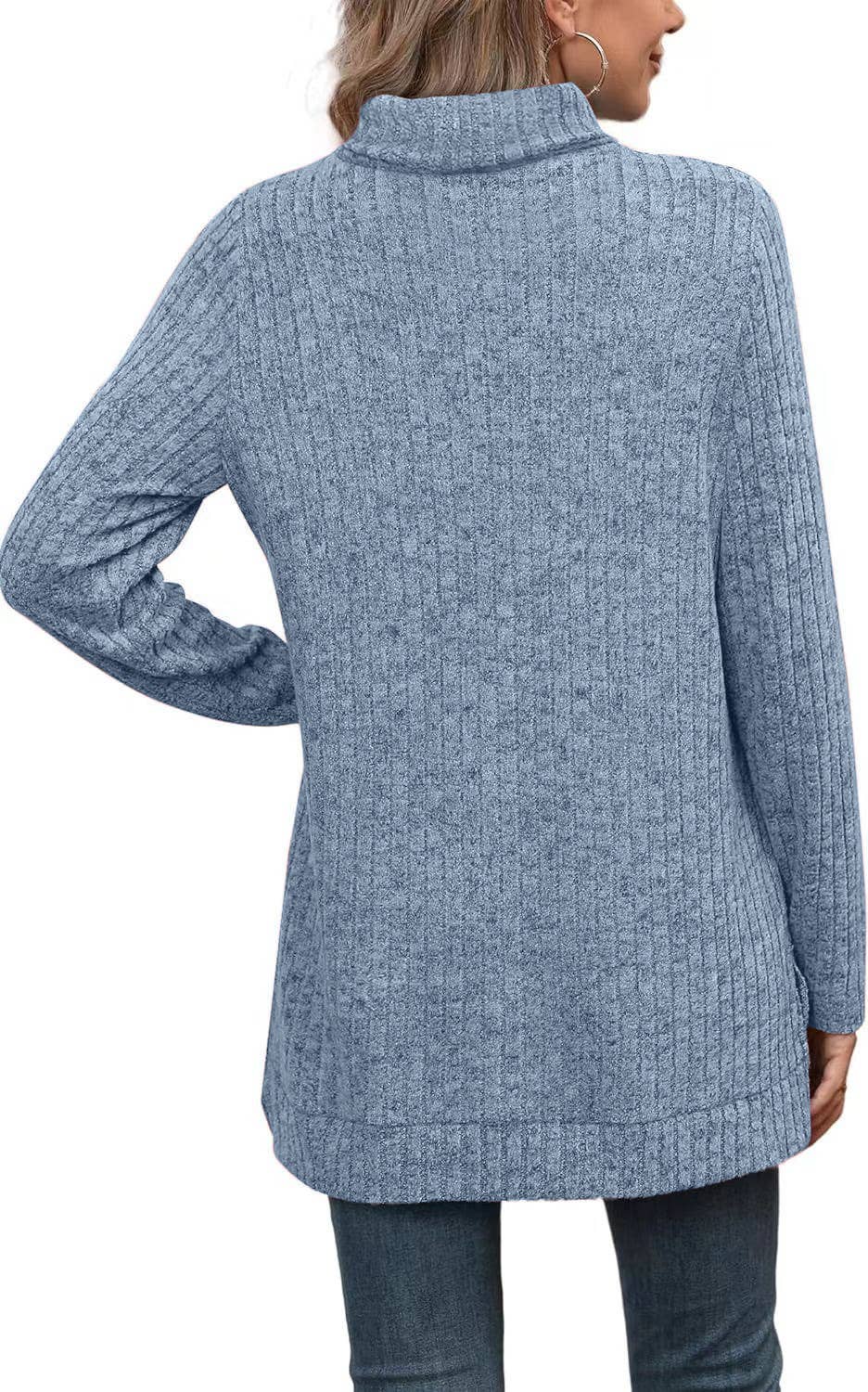 Solid Color High Neck Slit Slit Loose T-Shirt