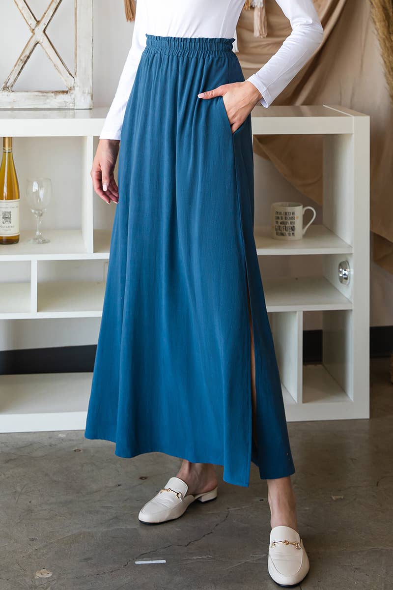 Solid Color High Waist Drop Long Slit Skirt