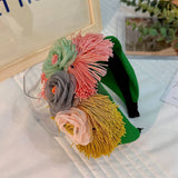 FLORAL FABRIC HEADBAND BOLD TASSEL HAIR ACCESSORY_CWAHA5662