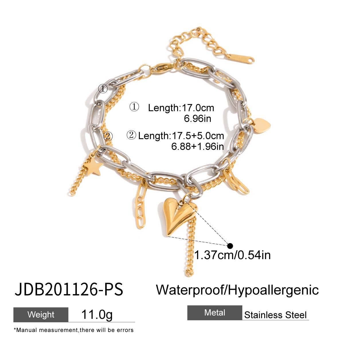 GOLD SILVER HEART BRACELET IN STAINLESS STEEL_CWAJE4650