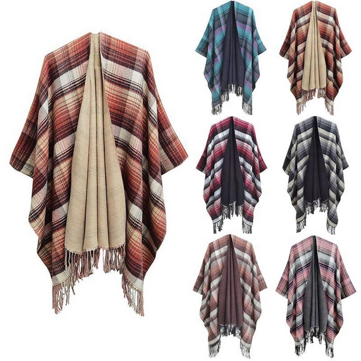 MULTI COLOR SPLIT SHAWL CLOAK WITH GRADIENT LINES_CWASC0317