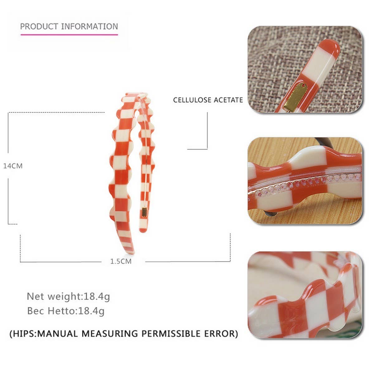 Wavy Acetate Check Headband Hairpin