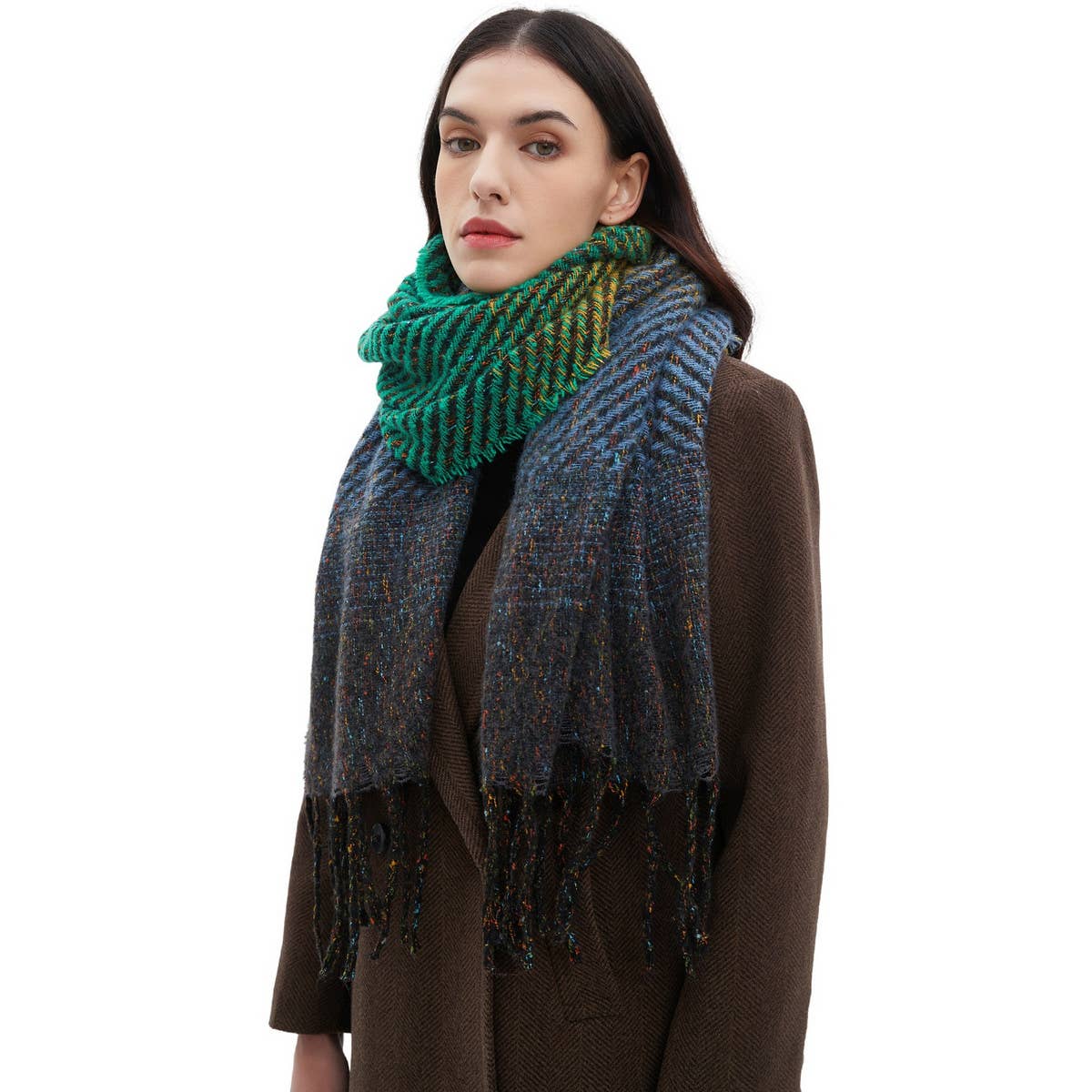 GRADIENT TASSEL SCARF FOR WOMEN WINTER SHAWL_CWASC0858