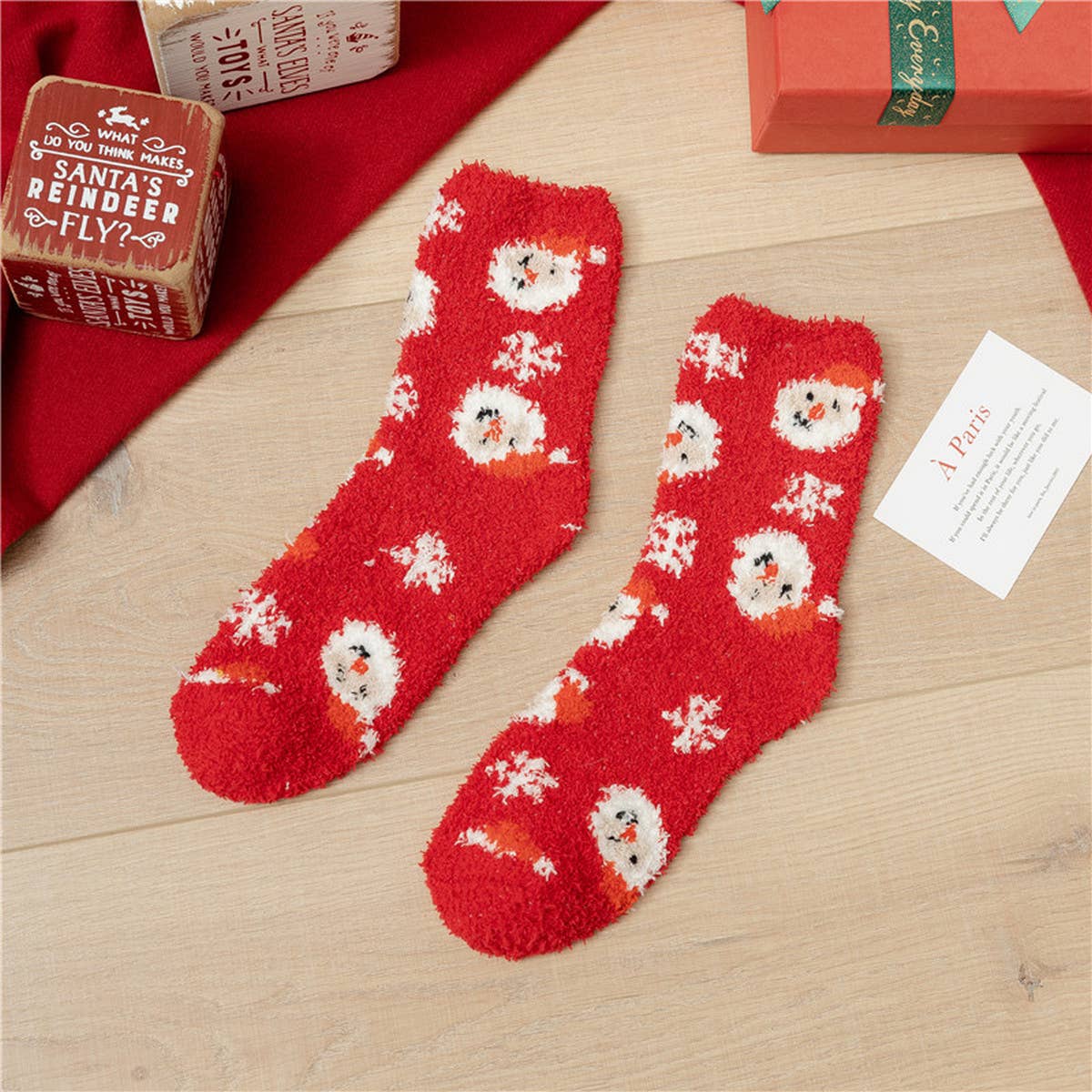 SANTA CLAUS ELK CORAL VELVET SOCKS_CWMS0336