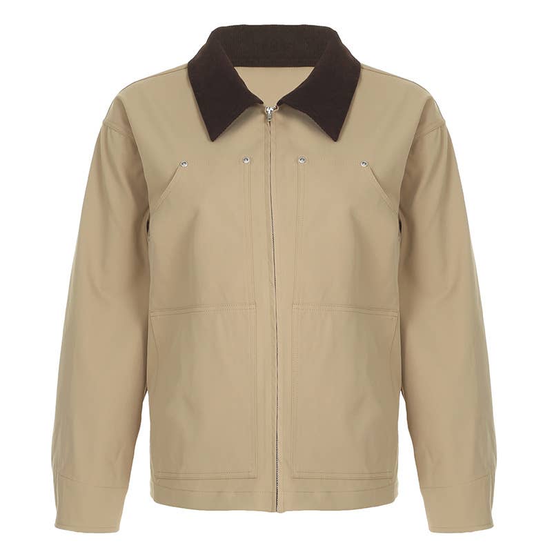 Vintage Lapel Cargo Baggy Zip-Up Cardigan Jacket