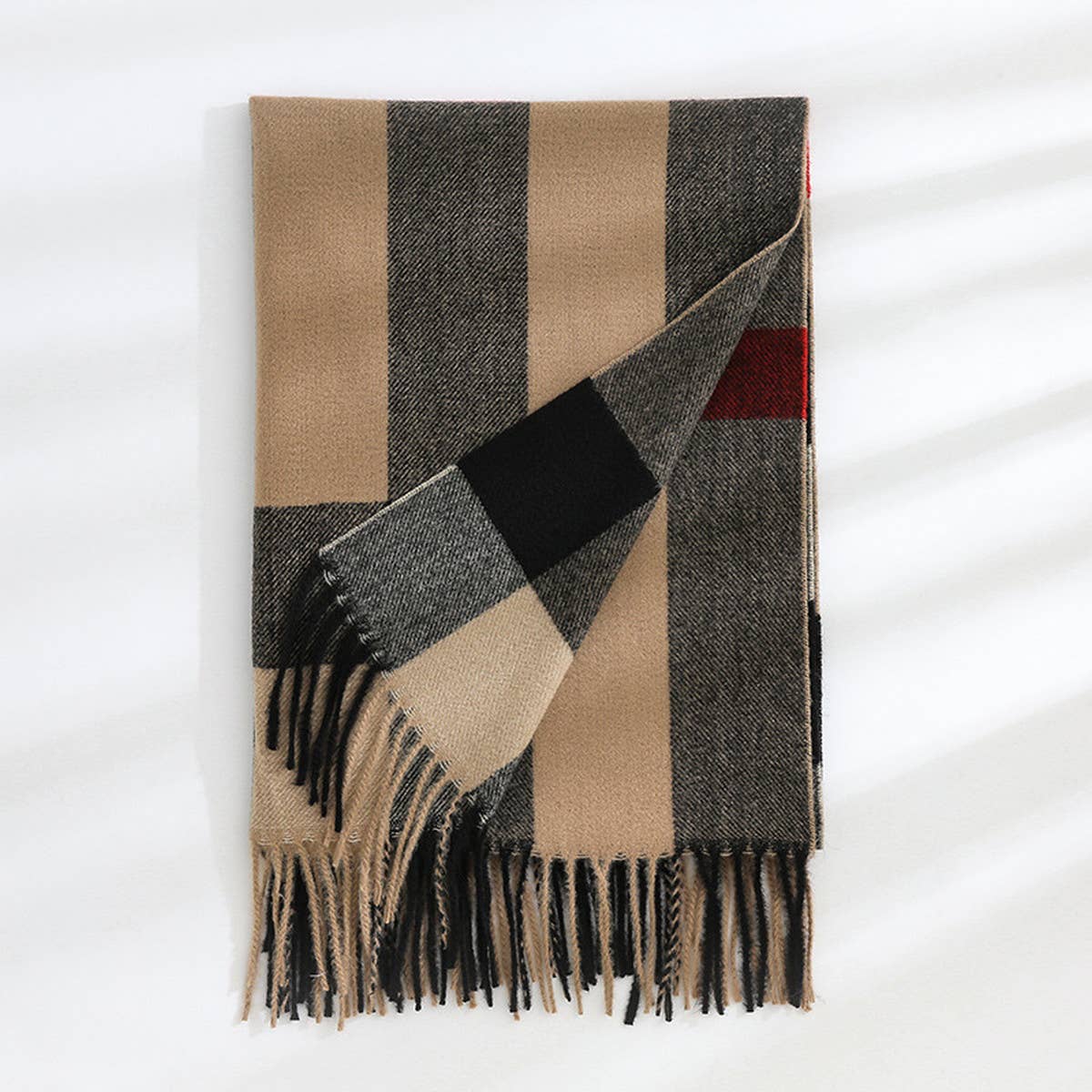 PLAID FAUX CASHMERE SCARF THICK WARM NECK WRAP_CWASC0242
