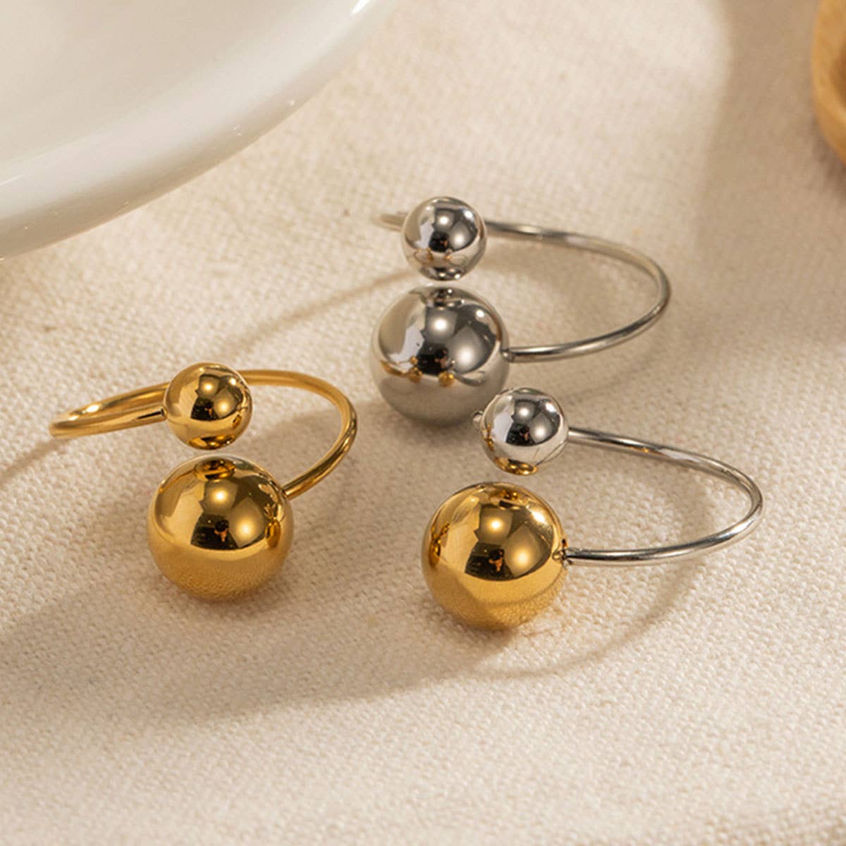18K GOLD PLATE STAINLESS STEEL BALL RINGS_CWAJE0623