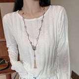 NICHE HIGH END TASSEL PEARL SWEATER NECKLACE_CWAJE3898