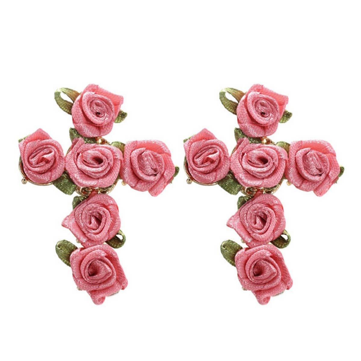 HANDMADE FABRIC FLOWER CROSS EARRINGS CHIC LOOK_CWMM6261