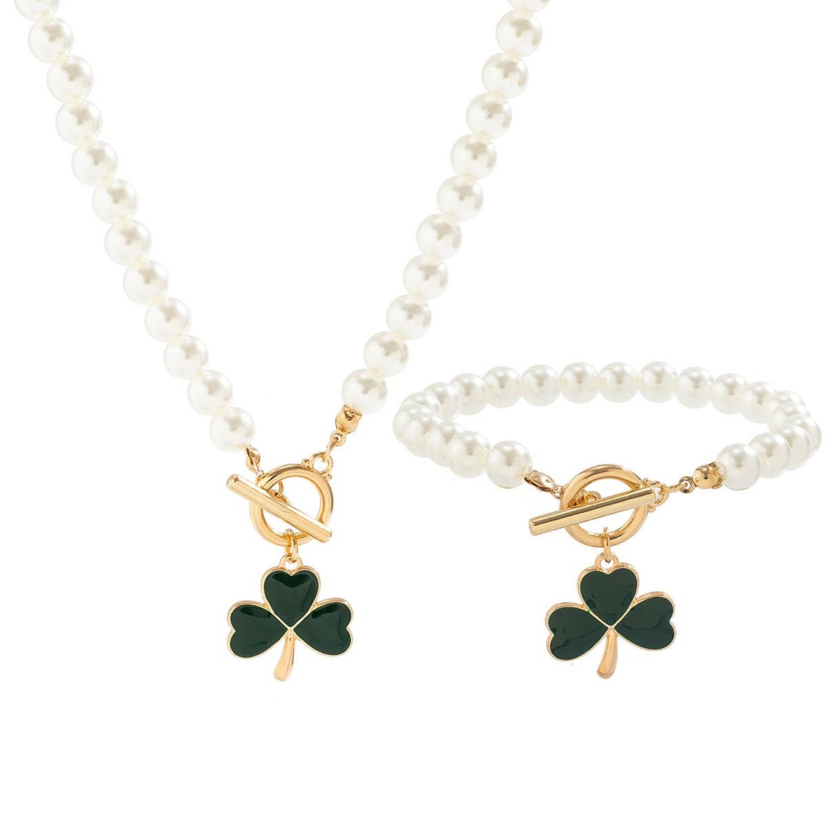 CLOVER PEARL NECKLACE BRACELET SET_CWAJE1131