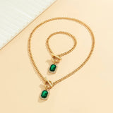 Simple Green Gemstone Necklace Bracelet Set_Cwaje1168