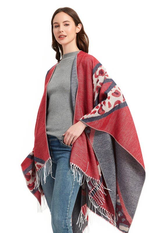 LEOPARD POINT CASUAL SHAWL WRAP_CWASC0005