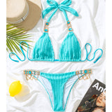 LAKE BLUE BIKINI SET WOMEN RHINESTONE SWIMSUIT _CWMW0697