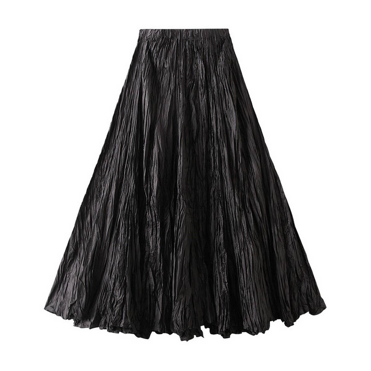 LOOSE PLEATED A LINE FLARED CASUAL MIDI SKIRT_CWBMS0399