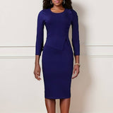 RUFFLE HEM SOLID COLOR ROUND NECK HIP DRESS_CWDMD3712