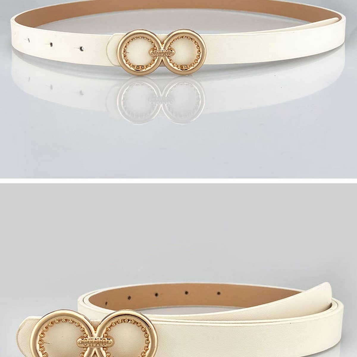 DOUBLE ROUND BUCKLE VERSATILE WOMENS THIN BELT_CWABE0693