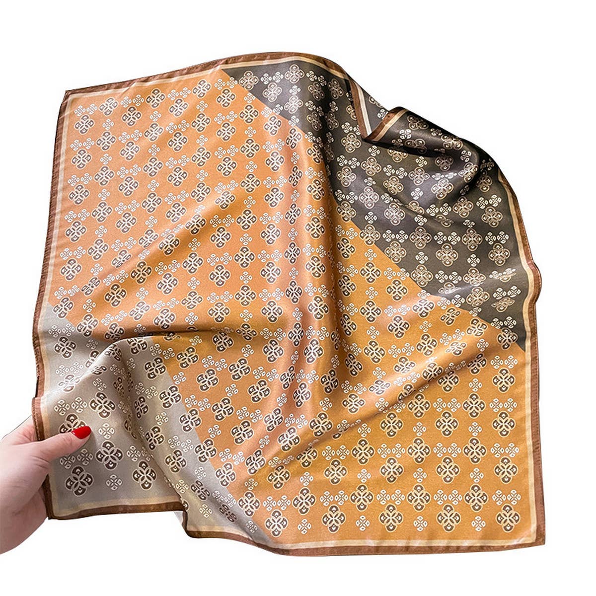 Summer Silk Scarf Colorblock Plaid Print Square_Cwasc0601