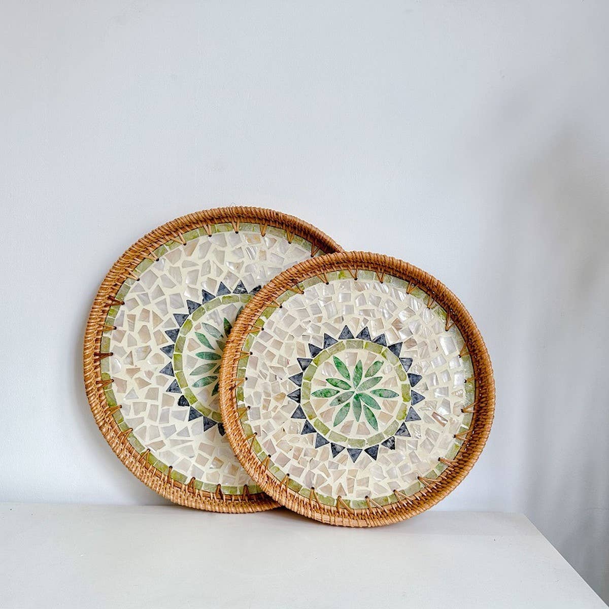 RATTAN SHELL STORAGE BASKET TRAY 2 PIECE SET_CWMM4540