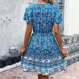 V-Neck National Style Floral Dress