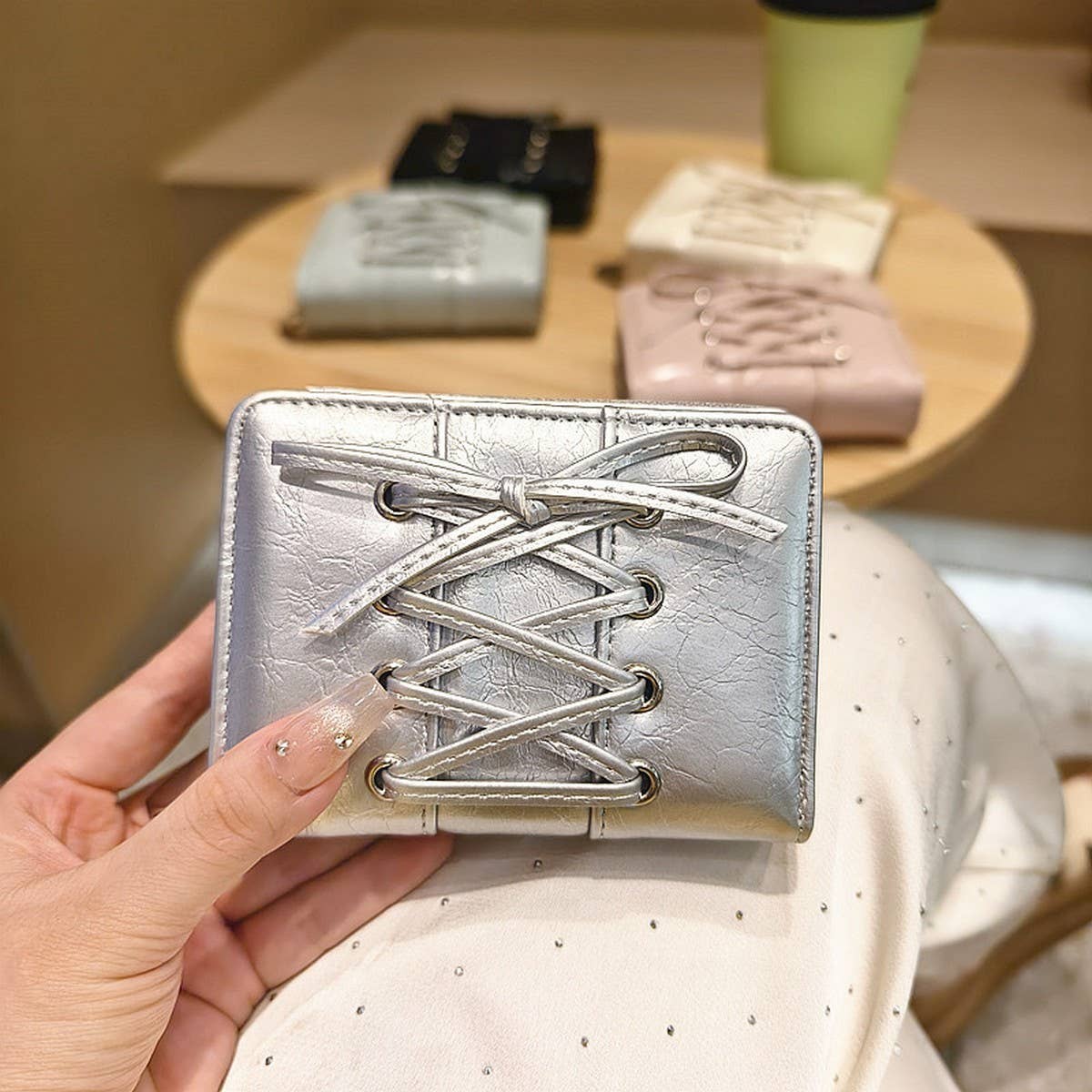 Solid Color Bow Pu Zipper Wallet, Large Capacity_Cwab06247