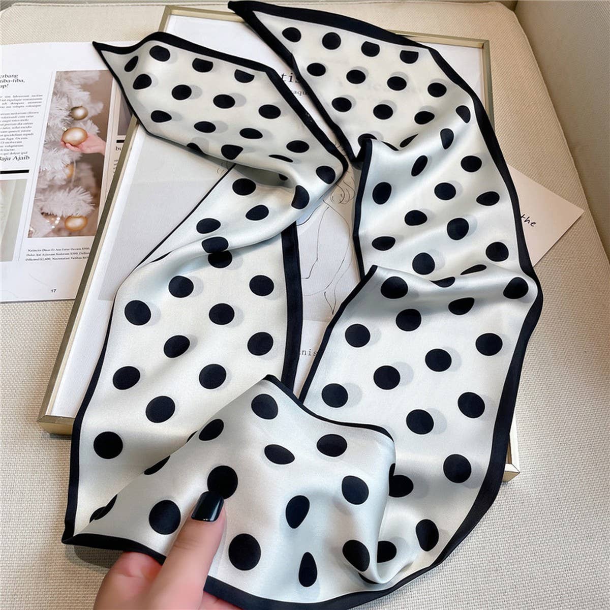 POLKA DOT SIMPLE GEOMETRIC LONG SILK HEAD SCARF_CWASC1519