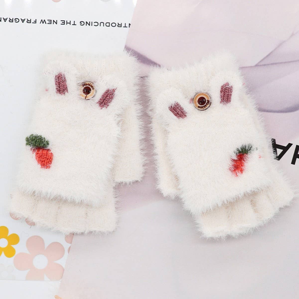 BABY HALF FINGER FLIP CARROT WRITING WARM GLOVES_CWAG0159