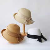 SUMMER NEW STYLE RIBBON TURN UP BOW STRAW HAT_CWAH3481