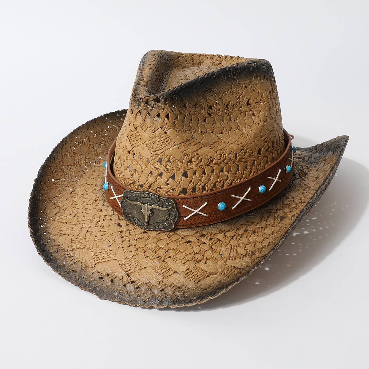 Vintage Hollow Out Straw Cowboy Beach Hat_Cwah3656