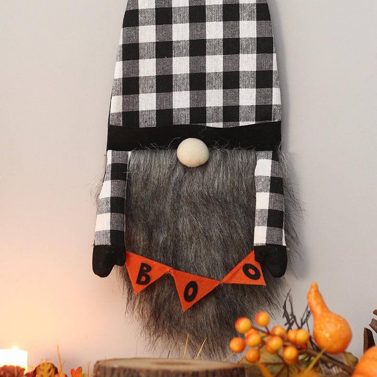 BLACK WHITE PLAID FACELESS GNOME FLAG WALL DECOR_CWAJE0540